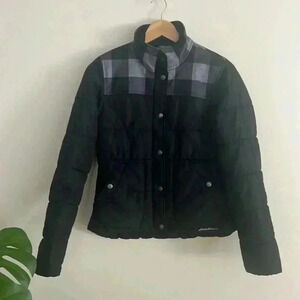Buffalo Plaid Black Puffer Bomber Jacket